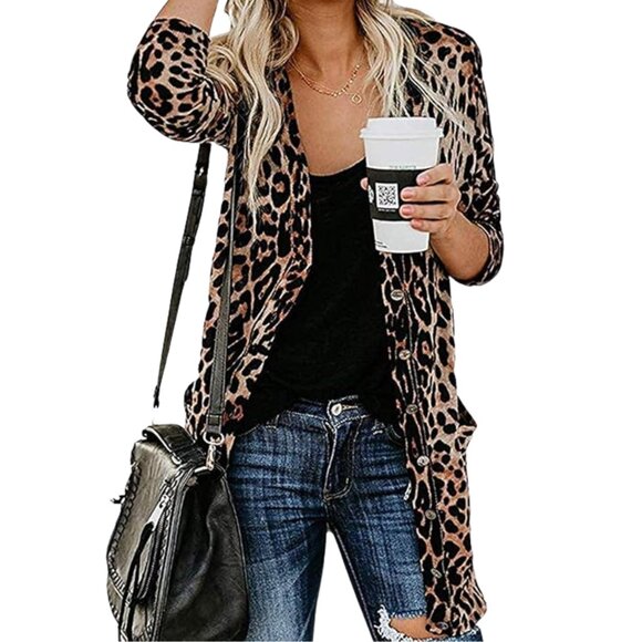 Sweaters - Leopard Print Cardigan